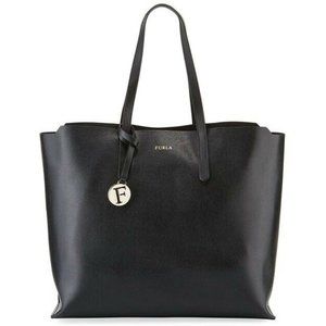 NEW Furla Sally Black Logo Saffiano Leather Shoulder Neverfull Tote Bag